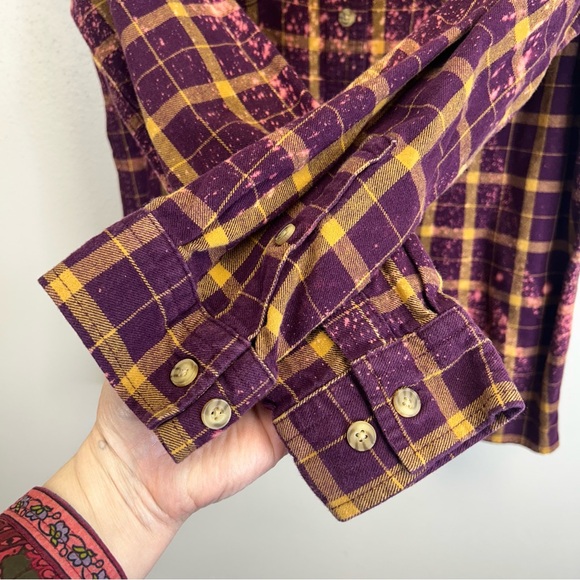 Peace Sign Boho Hippie Purple Yellow Festival Flannel Casual Womens M Upcycled - Picture 10 of 13